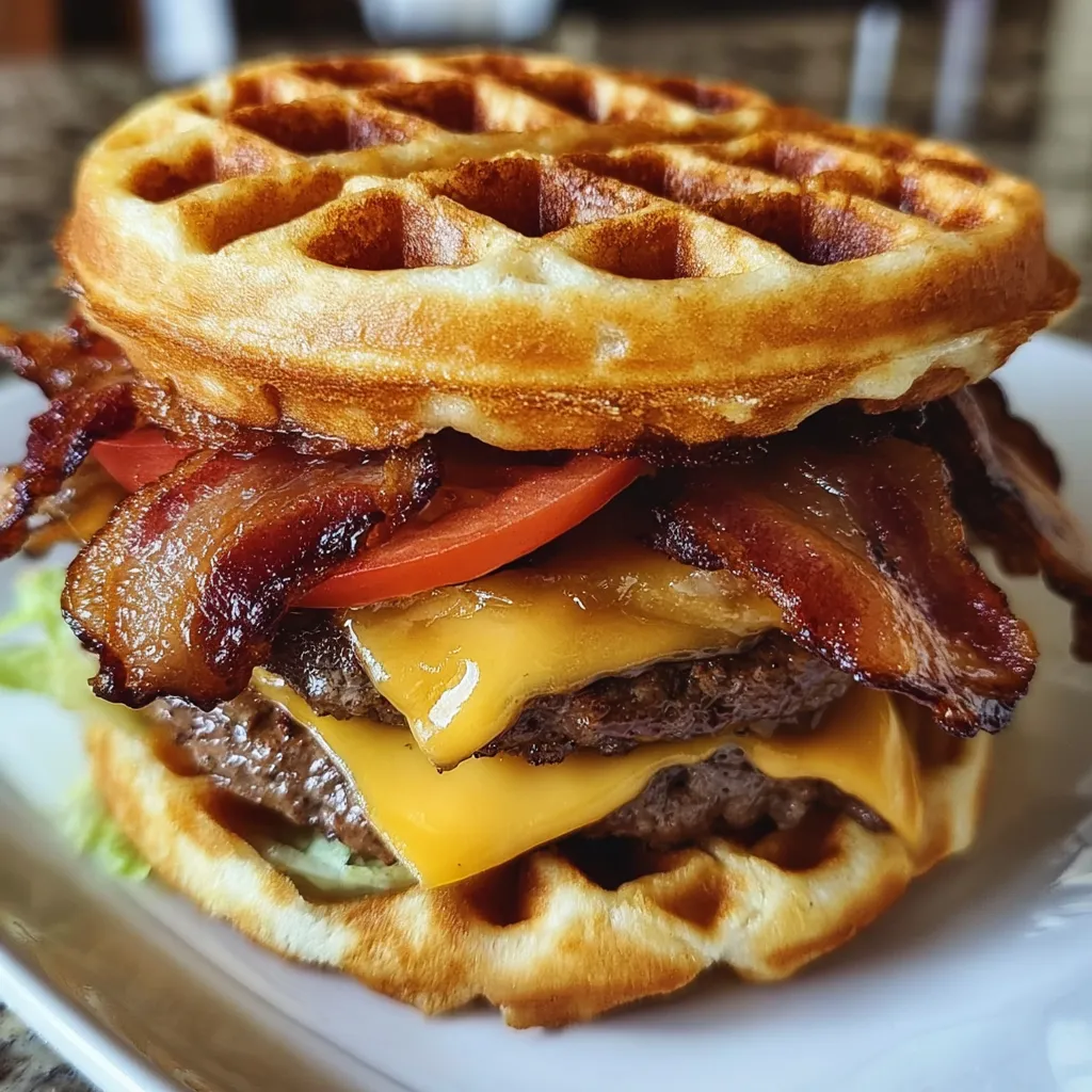 Ultimate Waffle Bacon Cheeseburger - Savory Sweet Breakfast-Dinner Fusion Paradise Experience - tertiary view